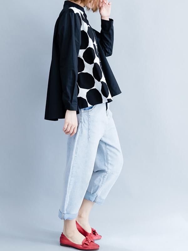 Vintage Polka-dot Cropped Shirt