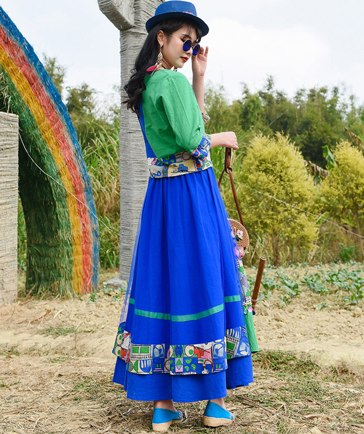 Ethnic Embroidered Shirt With Mesh Patch Tassel Skirt Suit