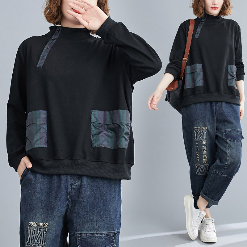 Mock Neck Split-Joint Loose Sweatshirt