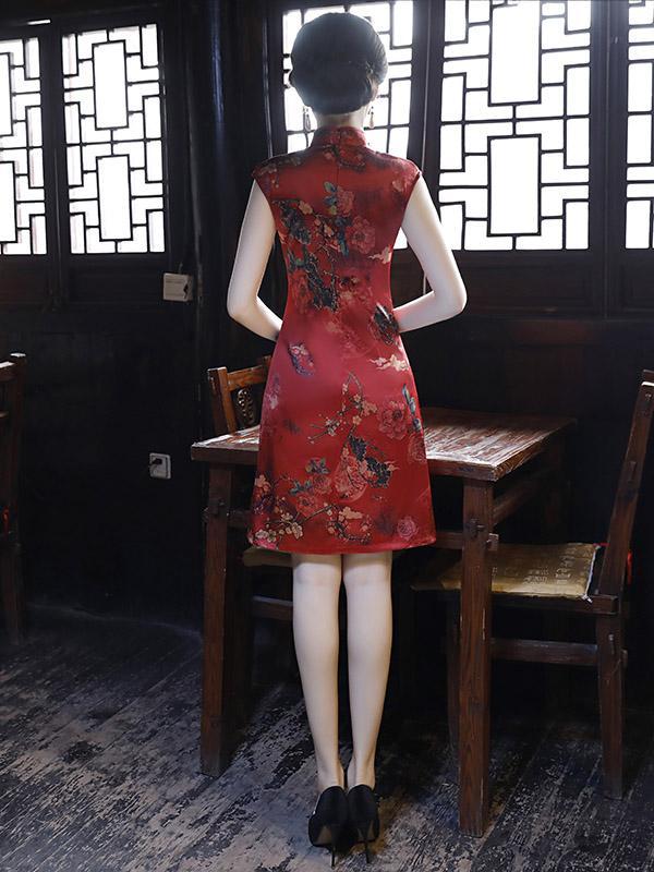 Two Pieces Flower Print Split-side Short Cheongsam