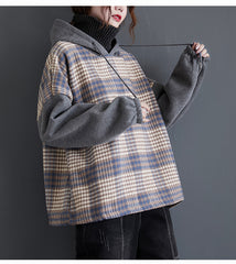 Women Casual Plaid Stitching Sweatshirt