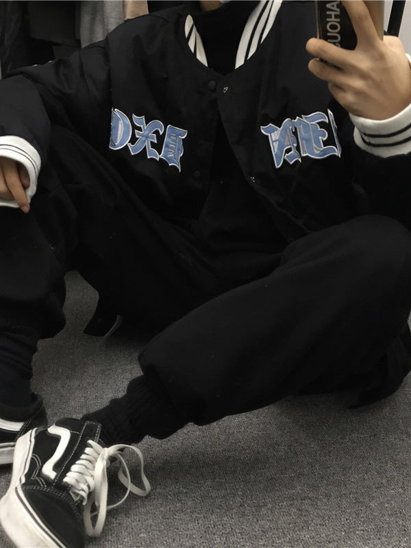 Subtock Alphabet Embroidery Stitching Baseball Jacket