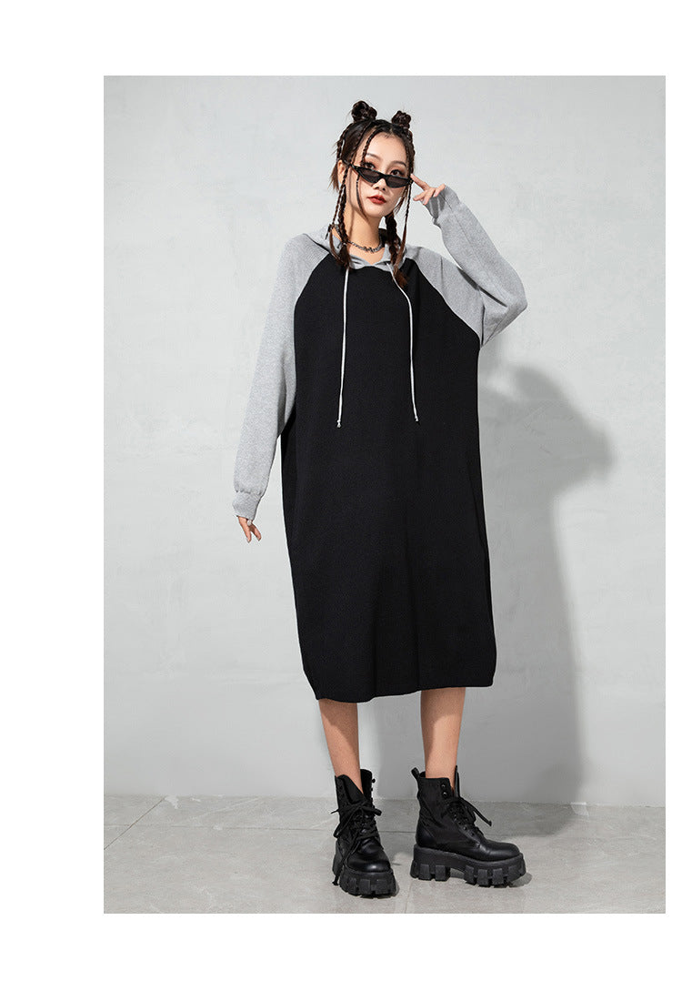 Urban Loose Color-Block Knitted Midi Dress