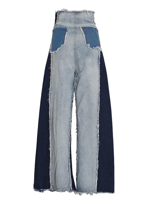 Stylish Empire Fringed Stitching Wide-Leg Jean Pants