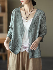 Fresh Literary Embroidery Cardigan V-Neck Loose Top