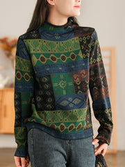 Loose Color Blocking Print Sweater