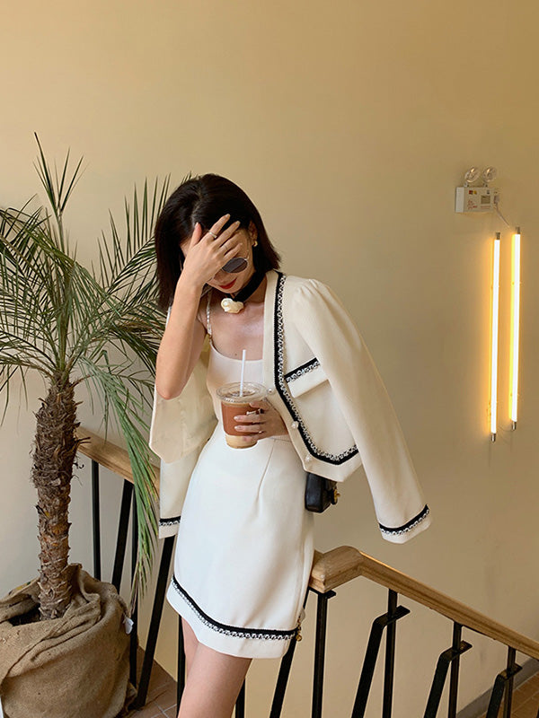 Casual Solid Color Short Blazer And Mini Dress Suit