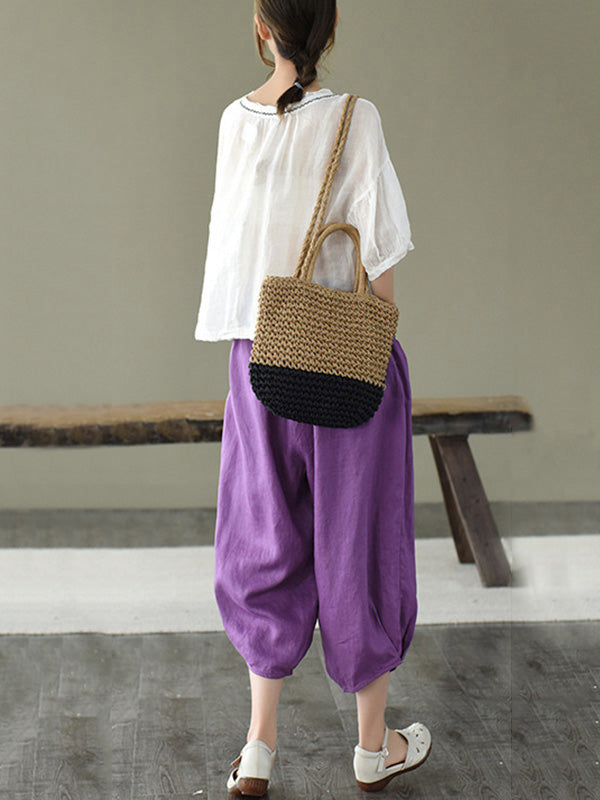 Artistic Retro Drawstring Elasticity Solid Pants