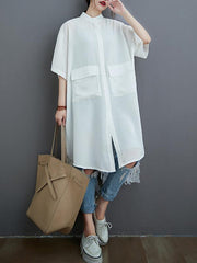 Loose Split-Joint Hollow Solid Long Blouse