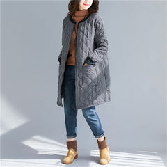 Women Plaid Warm Round Neck Coat