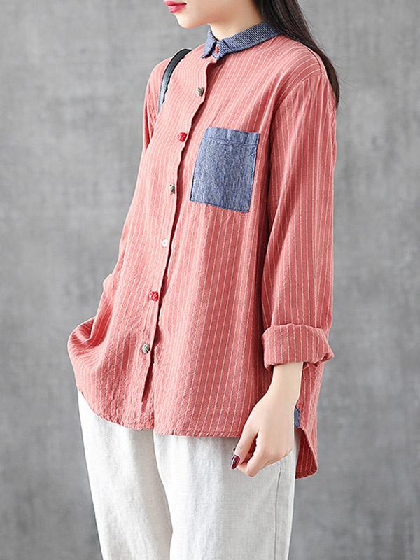 Splicing Patch Striped Shirt