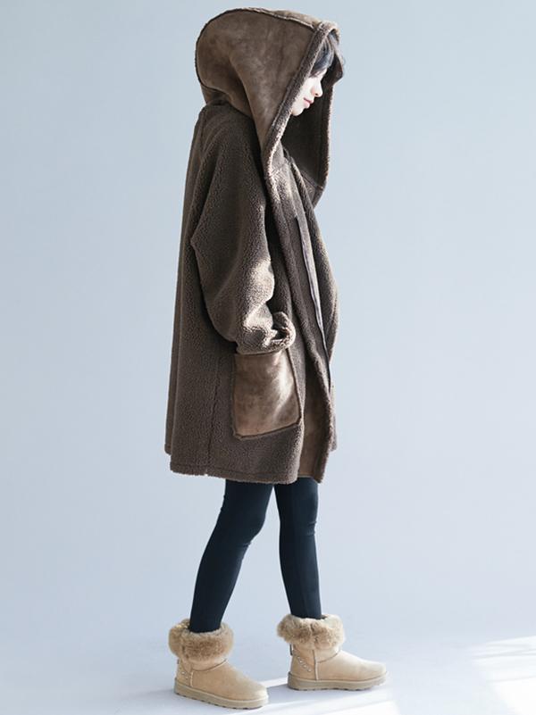 Loose Wool Hooded Coat