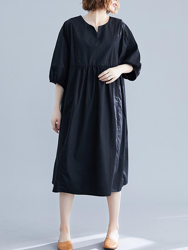 Casual Loose Solid Half-Sleeve Long Dress