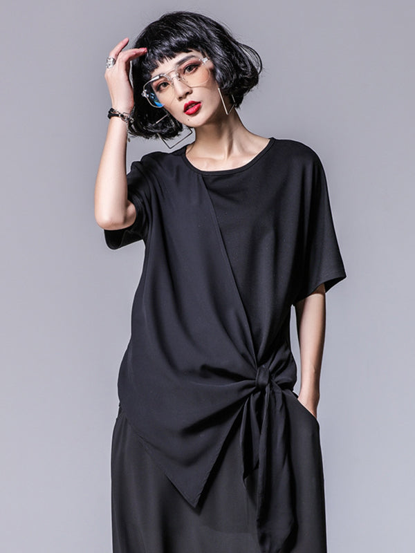 Asymmetrical Roomy Round-Neck Modal And Chiffon T-Shirts Tops