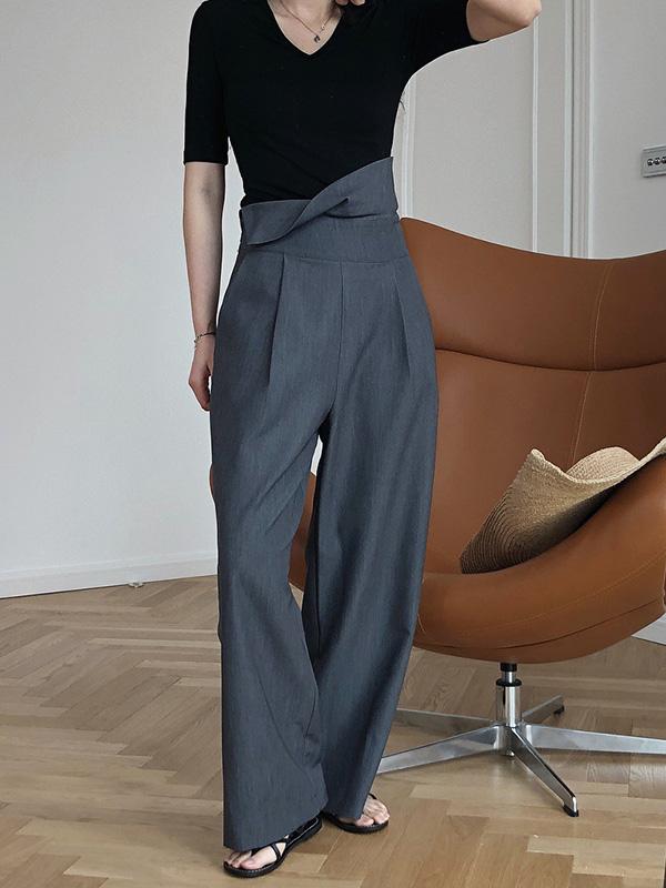 Solid Color Loose Empire Wide Leg Pants