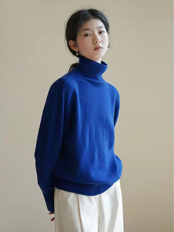 Retro Loose Solid Color High-Neck Sweater