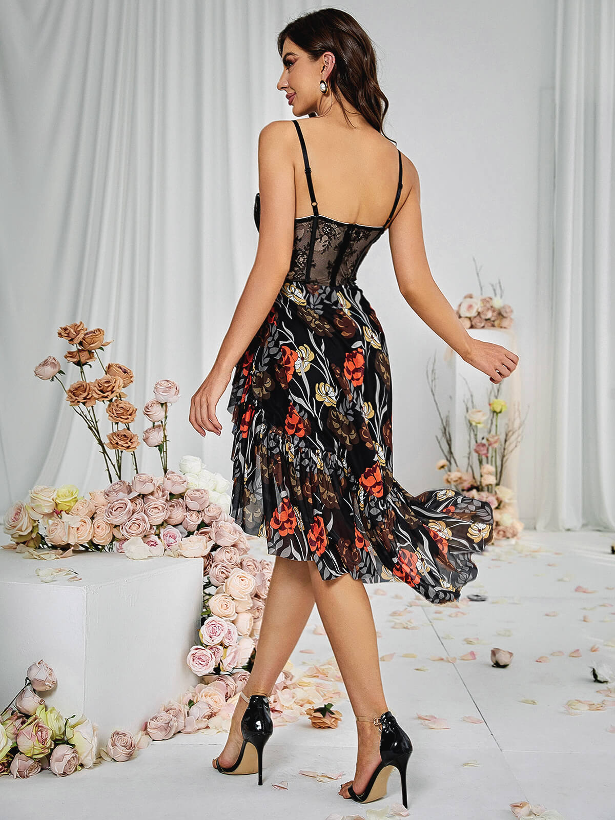 Deborah Mesh Floral Midi Dress