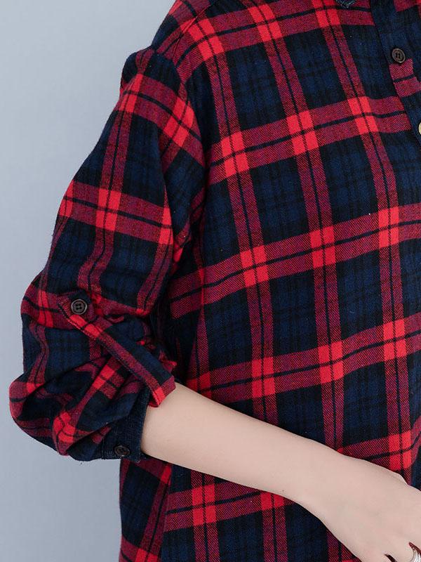 Loose Plaid Split-Joint Shirt Dress