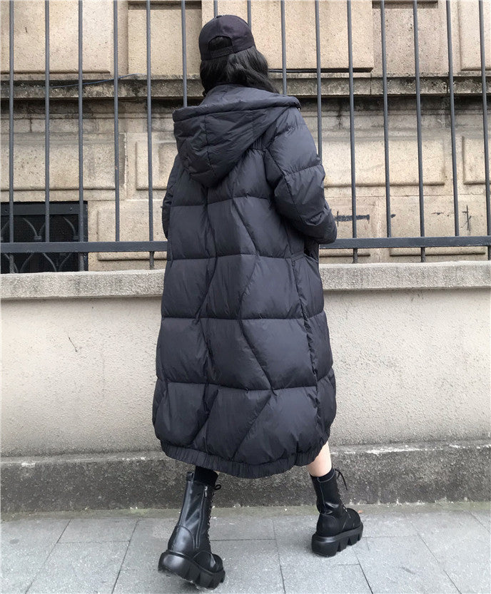 Large Size Loose Mid-Length Thick Hooded Down Coat