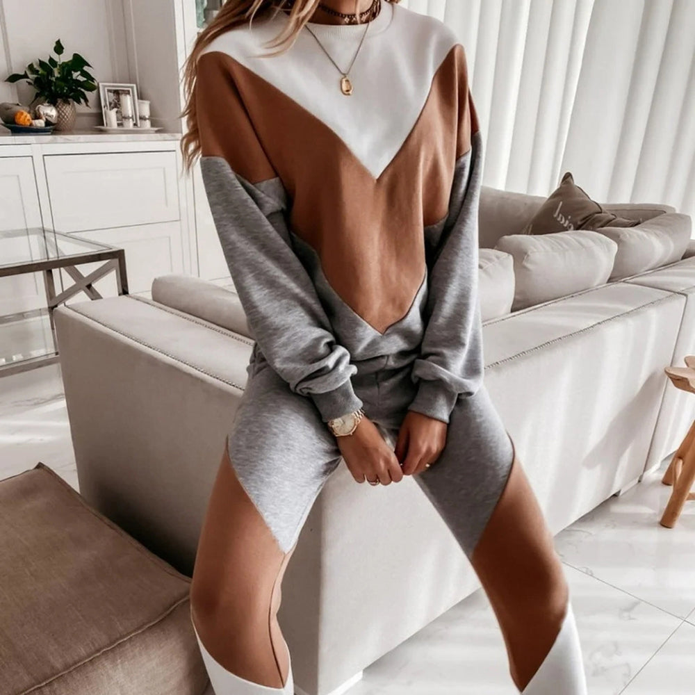 Two-Piece Color Block Sweatshirt Suit