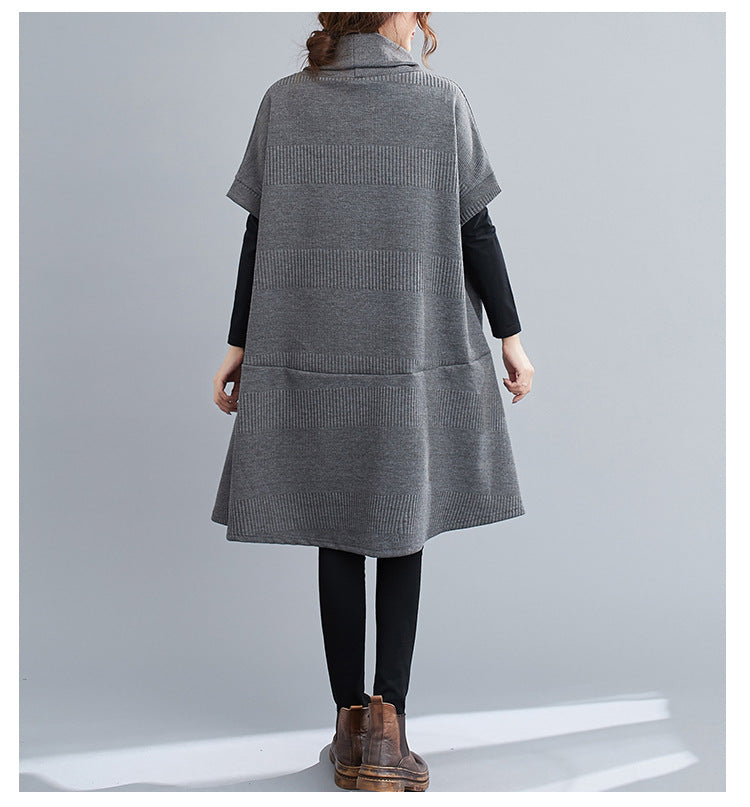 Women High Neck Stitching Casual Dress