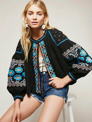 National Embroidered Puff Sleeves Outwear