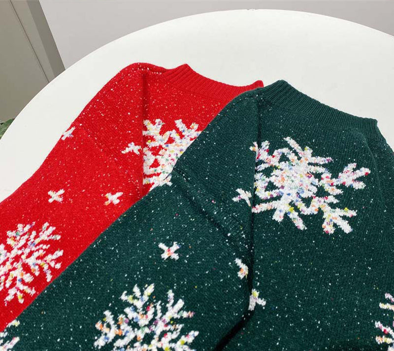 Christmas Snowflake Jacquard Round Neck Sweater