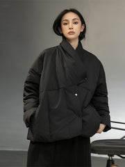 Simple Black Retro Irregular Down Jacket