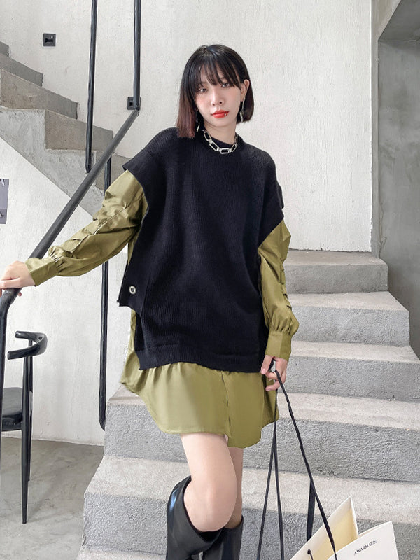 Irregular Splicing Fake Two Pieces Sweater