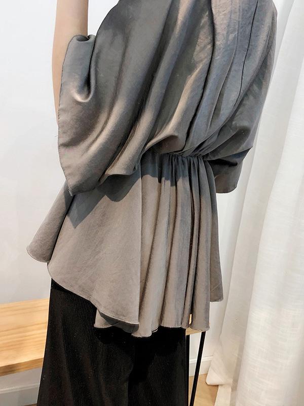 Loose Solid V-Neck Bat Sleeves Chiffon Shirt