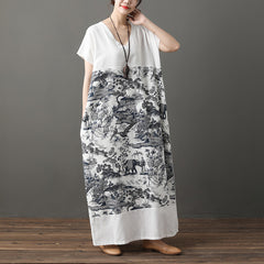 Retro Ethnic Printed Short Sleeve Maxi Dress