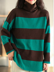 Vintage High-Neck Striped Loose Sweater
