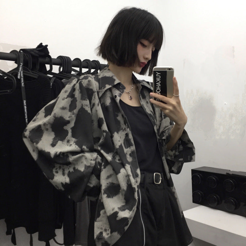 Vintage Leopard Print Long-Sleeved Blouses Shirts Top