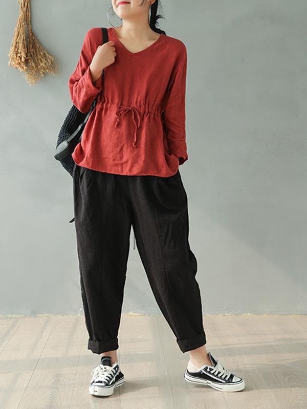 Vintage Solid Loose Splicing Harem Pants