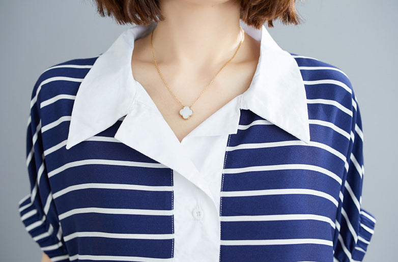 Striped Lapel Split-Joint Midi Dress