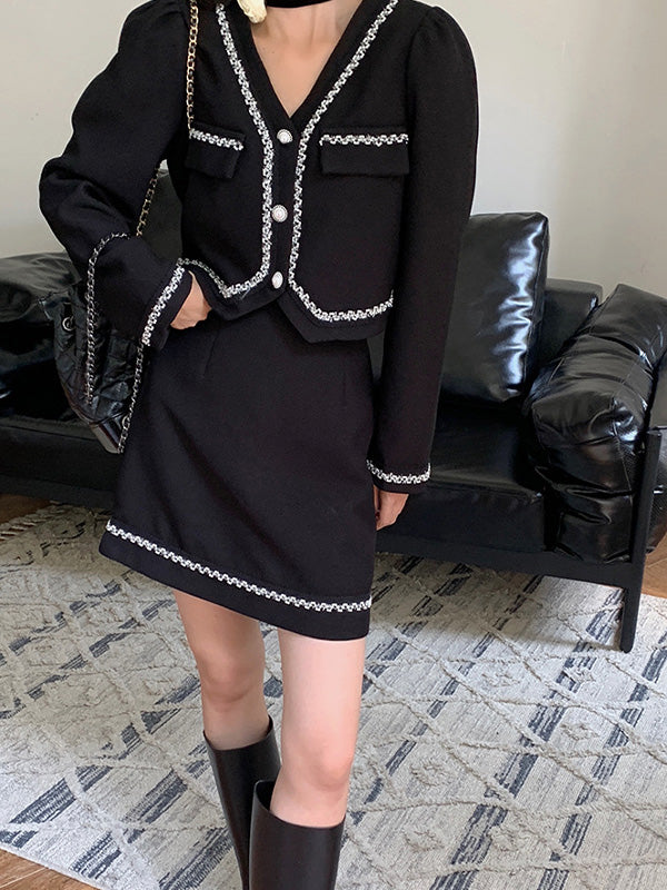 Casual Solid Color Short Blazer And Mini Dress Suit
