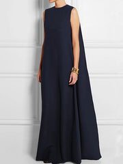 Loose Simple Solid Color Sleeveless V-Back Maxi Dress