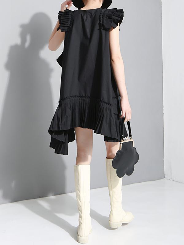 Asymmetric Ruffled Solid Dress