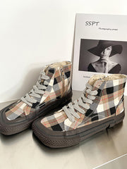 High-Top Plaid Breathable Flat Canvas Shoes