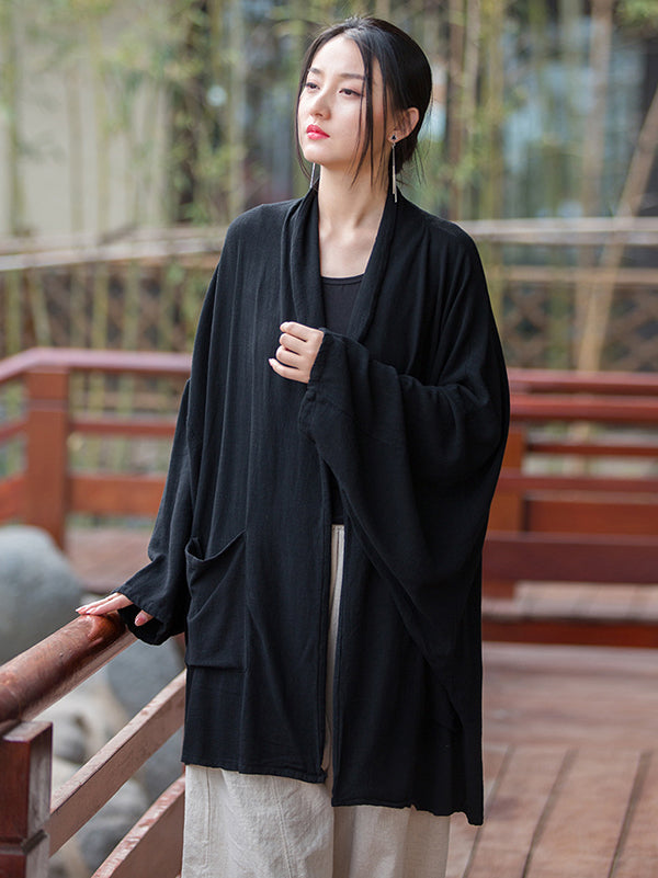 Casual Loose Batwing Sleeves Solid Color Outerwear