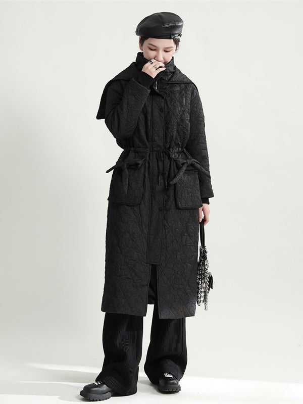 Loose Drawstring Hooded Cotton Coat