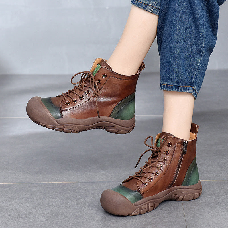 Retro Color-Block Platform Ankle Boots