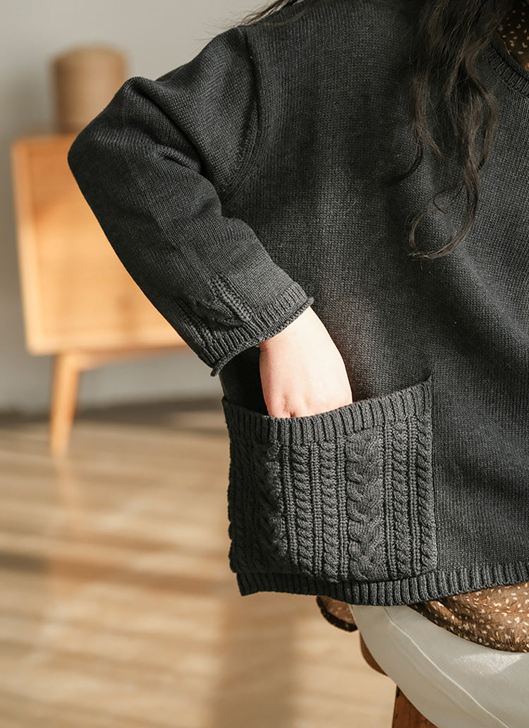 Retro Loose Round Neck Long Sleeve Knitted Sweater