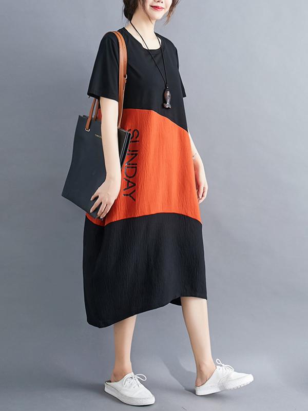 Loose Contrast Color Comfortable Midi Dress