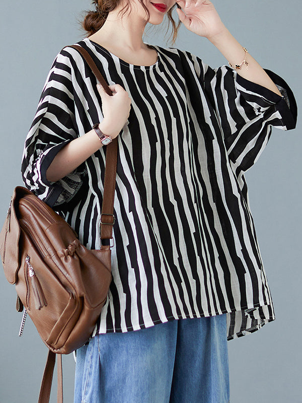 Loose Striped Casual Half Sleeves T-shirt