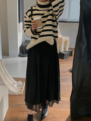 Pleated Tulle Lace Casual Skirt