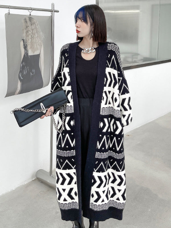Urban Printed Long Knitted Outwear