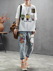 Loose Cotton Cartoon T-shirt