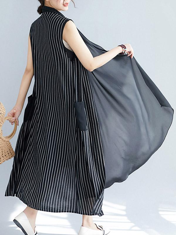 Splicing Vertical Stripe Cropped Sleeveless Outwear