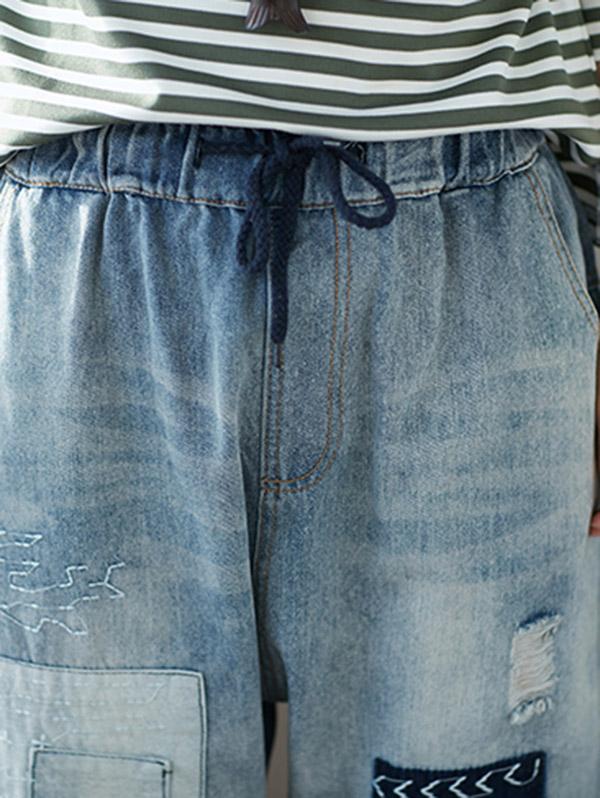 Casual Retro Split-Joint Hole Jean Pants